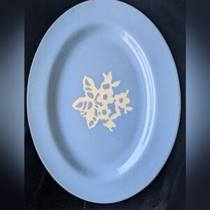 Cameo Blue Oval Platter with Cream Floral Design